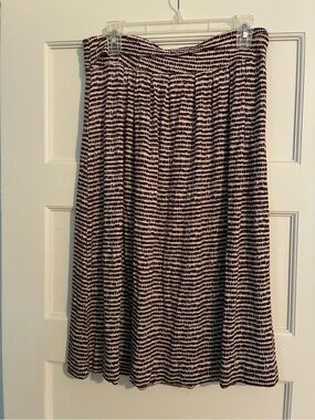 LOFT Brown and Cream Midi A-Line Skirt